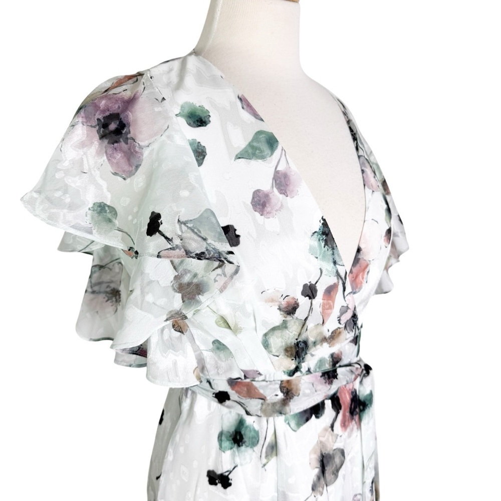 Anthropologie Hutch Pietrina Floral Wrap Maxi Dress Flutter Sleeves White Size S - Picture 3 of 10